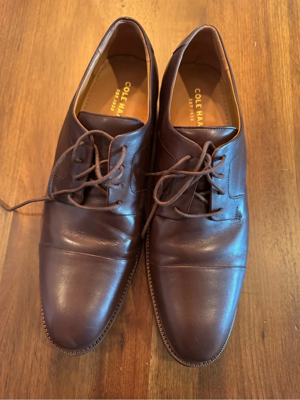 Cole Haan Dark Brown Leather Cap-Toe Derby Shoes